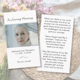 Minimalistische 'In Loving Memory' Foto-gebetskaar Visitekaartje