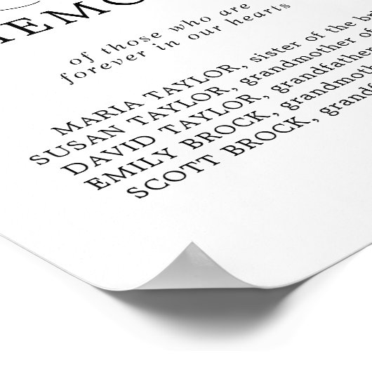 Minimalistische 'In Loving Memory' Trouwherdenking Poster (Hoek)