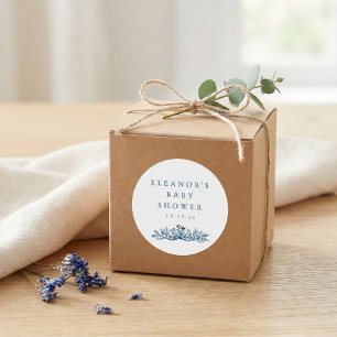 Minimalistische Indigo Blau Ink Botanische Baby Sh Ronde Sticker
