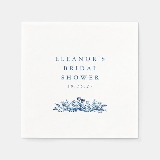 Minimalistische Indigo Blauwe Inkt Botanische Brui Servet (Voorkant)