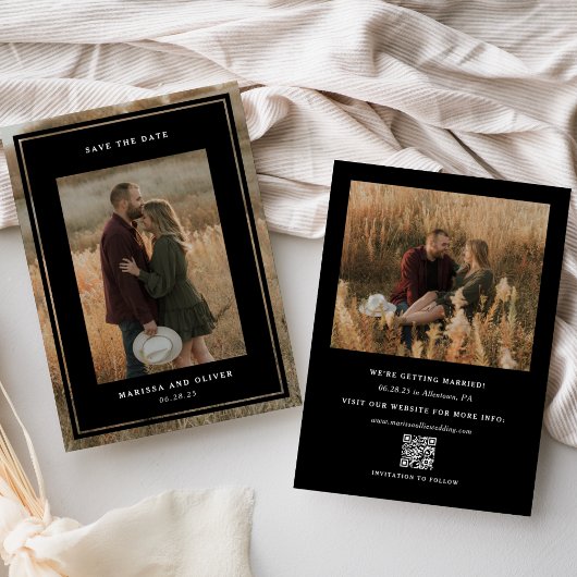 Minimalistische ingelijste foto QR-website trouwda Save The Date