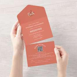 Minimalistische Initiaal QR Code Terracotta Bruilo All In One Uitnodiging