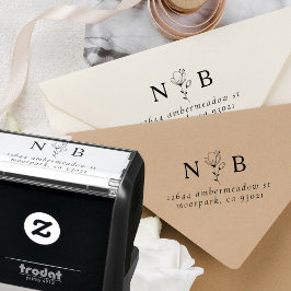 Minimalistische Initialen Bloemenkoppel Retouradre Zelfinktende Stempel