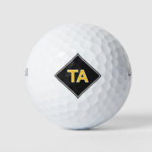 Minimalistische Initialen in geel op zwart Golfballen (Voorkant)