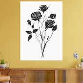 Minimalistische Ink Rozen Abstracte Bloemenkunst i Canvas Afdruk (Insitu (Woonkamer))
