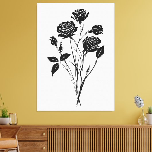 Minimalistische Ink Rozen Abstracte Bloemenkunst i Canvas Afdruk (Insitu (Woonkamer))
