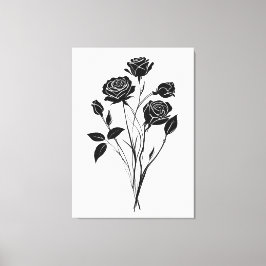 Minimalistische Ink Rozen Abstracte Bloemenkunst i Canvas Afdruk