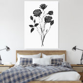 Minimalistische Ink Rozen Abstracte Bloemenkunst i Canvas Afdruk (Insitu (Slaapkamer))