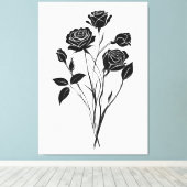 Minimalistische Ink Rozen Abstracte Bloemenkunst i Canvas Afdruk (Insitu (Houten vloer))