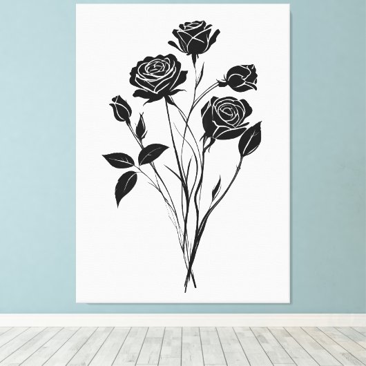 Minimalistische Ink Rozen Abstracte Bloemenkunst i Canvas Afdruk (Insitu (Houten vloer))