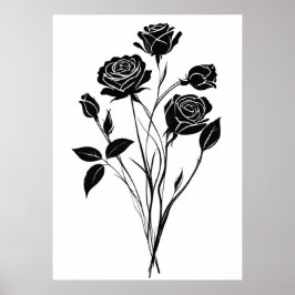 Minimalistische Ink Rozen Abstracte Bloemenkunst i Poster