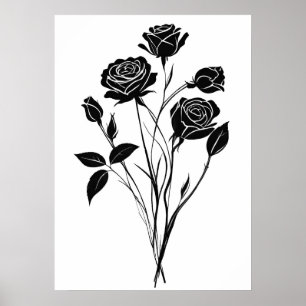Minimalistische Ink Rozen Abstracte Bloemenkunst i Poster