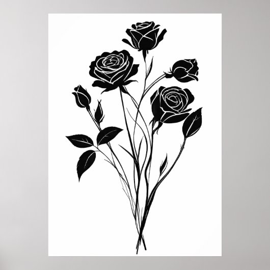 Minimalistische Ink Rozen Abstracte Bloemenkunst i Poster (Voorkant)
