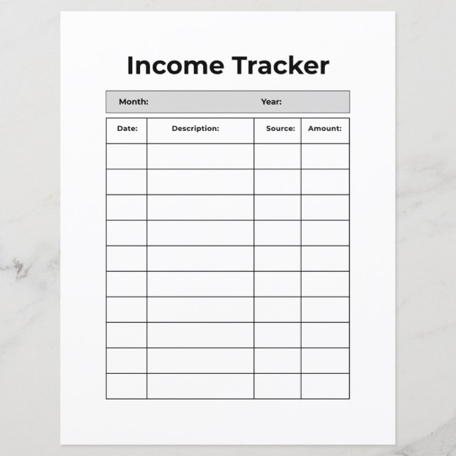 Minimalistische Inkomens Tracker | Printbare Finan (Voorkant)