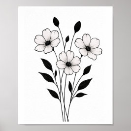 Minimalistische inkt bloem abstracte bloemkunst in poster