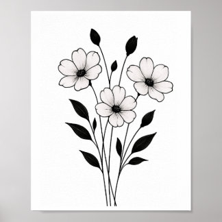 Minimalistische inkt bloem abstracte bloemkunst in poster