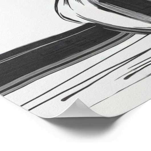 Minimalistische inkt bloem tekening in zwart poster (Hoek)