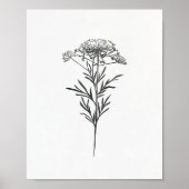 Minimalistische inkt bloem tekening in zwart poster (Voorkant)