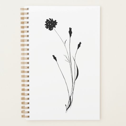 Minimalistische Inkt Bloemen Zwart-Wit Botanisch Planner (Voorkant)