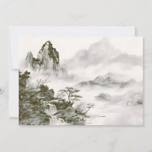 Minimalistische inkt nevelige Zen berglandschap Aankondiging