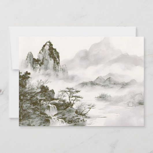 Minimalistische inkt nevelige Zen berglandschap Aankondiging (Voorkant)