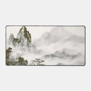 Minimalistische inkt nevelige Zen berglandschap Bureaumat