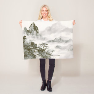Minimalistische inkt nevelige Zen berglandschap Fleece Deken