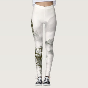 Minimalistische inkt nevelige Zen berglandschap Leggings