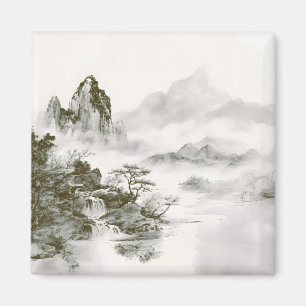 Minimalistische inkt nevelige Zen berglandschap Magneet