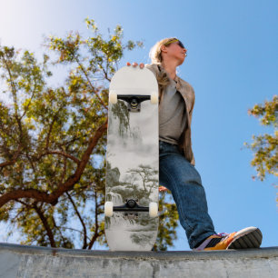 Minimalistische inkt nevelige Zen berglandschap Persoonlijk Skateboard