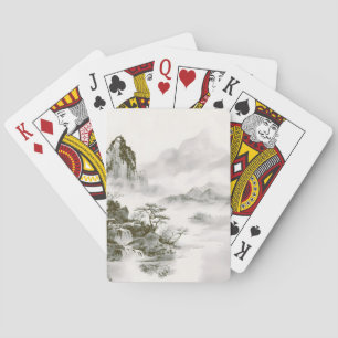 Minimalistische inkt nevelige Zen berglandschap Pokerkaarten