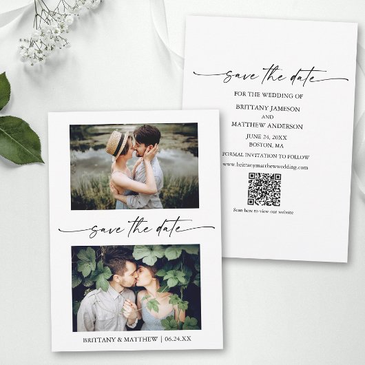 Minimalistische inkt Script Koppel 2 foto QR code Save The Date