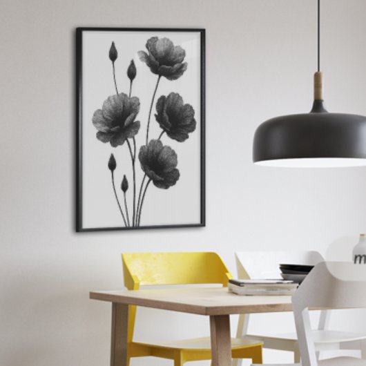 Minimalistische inktbloem Abstracte bloemkunst in Poster