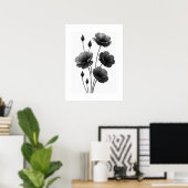 Minimalistische inktbloem Abstracte bloemkunst in Poster (Thuiskantoor)
