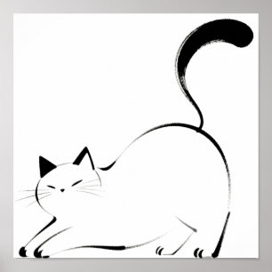 Minimalistische inktkat éénlijnige kunst poster