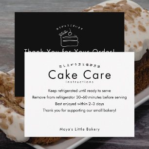 Minimalistische instructies voor zwarte cake verzo bedankkaart