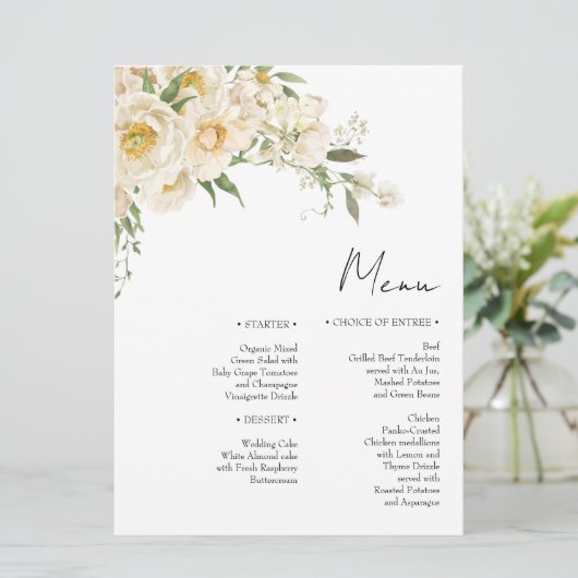 Minimalistische Ivoor Bliss Bruiloft Menu (Staand voorkant)
