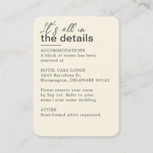 Minimalistische ivoor bruiloft details informatiekaartje