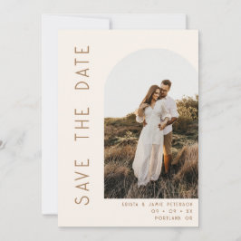 Minimalistische ivoor & bruine boog foto QR-code t Save The Date