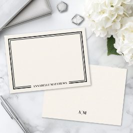 Minimalistische ivoor dubbele rand monogram notitiekaartje