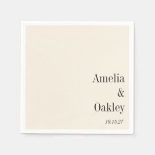 Minimalistische Ivoor Ecru Zwart Elegant Bruiloft  Servet