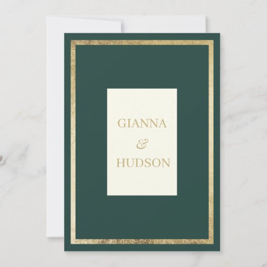 Minimalistische ivoor goud bos groene glam bruilof kaart (Achterkant)