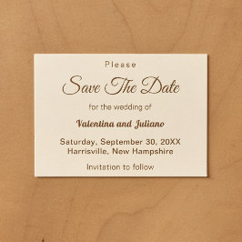 Minimalistische Ivoor met Bruine Tekst Trouwkaart Save The Date