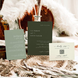 Minimalistische Ivoor RSVP met QR Code Kaart Notitiekaartje