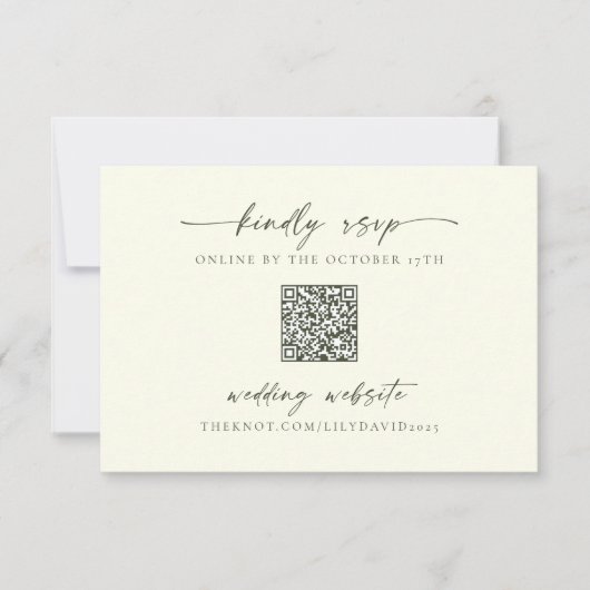 Minimalistische Ivoor RSVP met QR Code Kaart Notitiekaartje (Voorkant)