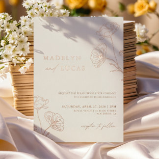 Minimalistische Ivoor Taupe Monogram Trouwring Roz Folie Uitnodiging