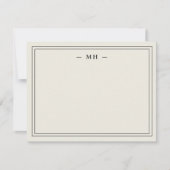 Minimalistische Ivoor Twee Grens Monogram Note Kaa Notitiekaartje (Voorkant)