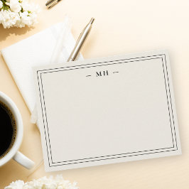 Minimalistische Ivoor Twee Grens Monogram Note Kaa Notitiekaartje