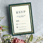 Minimalistische ivoorgouden bosgroene glam RSVP Kaart
