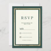 Minimalistische ivoorgouden bosgroene glam RSVP Kaart (Voorkant)